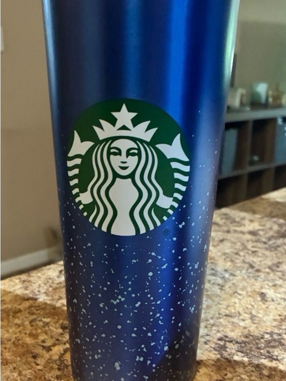 Starbucks Metallic Blue Speckled Tumbler with Green Logo